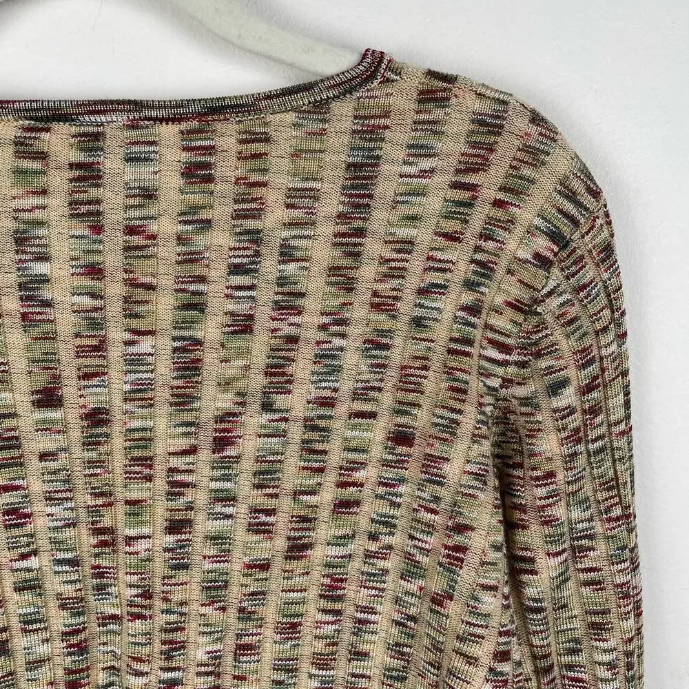 y2k Ribbed Knit Fringe Trim Sweater Womens M Multicolor Fitted Indie Sleaze